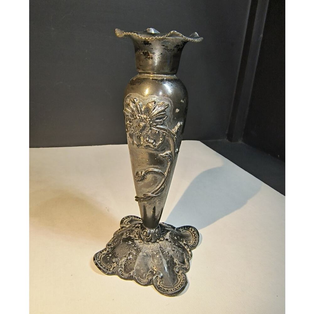 1456.  Silver Quadruple Plated Lotus Bud Vase Art Nouveau